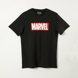 Polera Manga Corta Hombre Logo Negro Marvel
