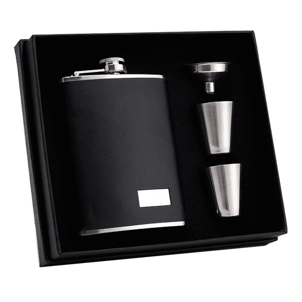 Set de regalo de petaca, petacas para licor para hombres con funda de cuero negro