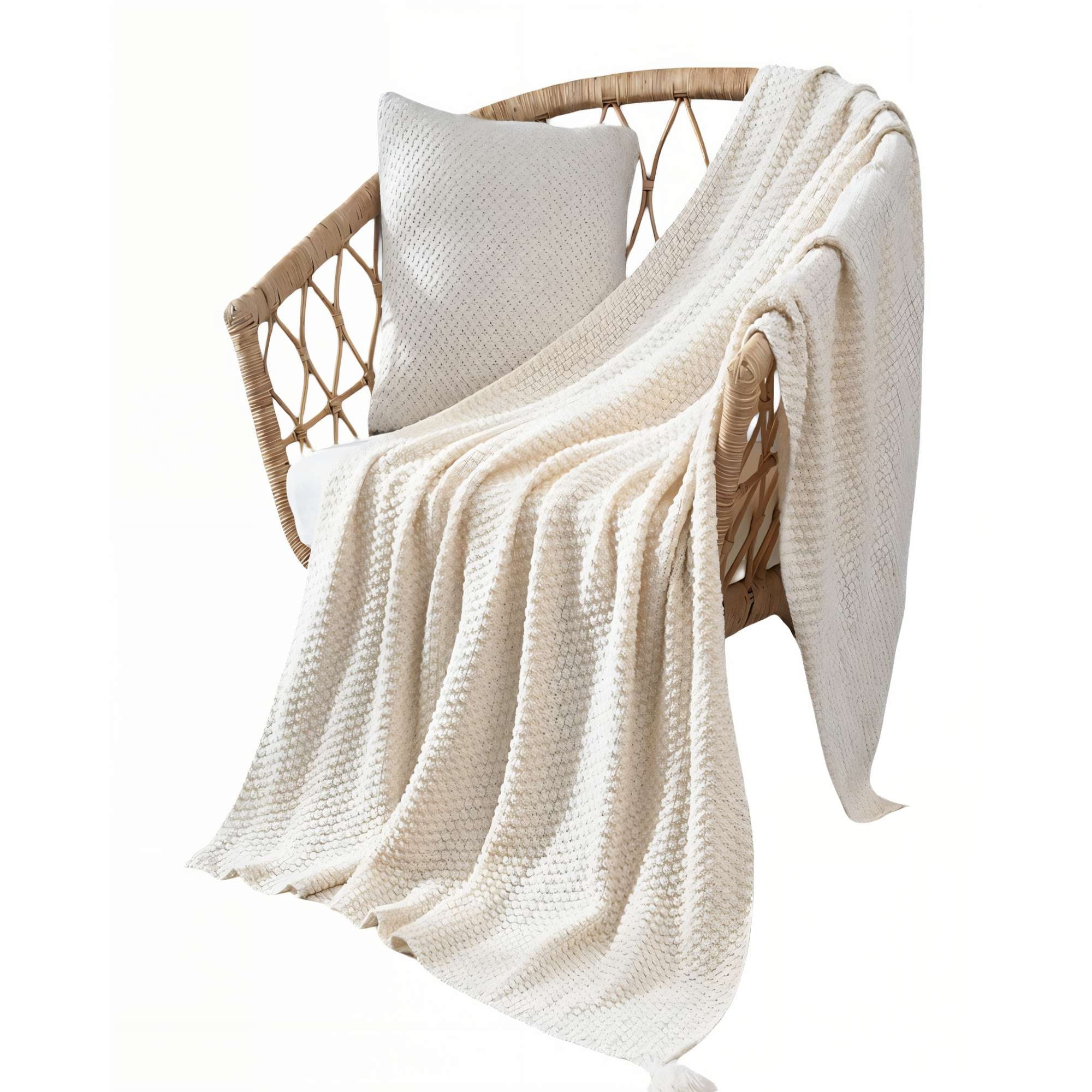 Genérico - Manta De Sofá Con Flecos De Soga 130cmx180cm Color Blanca