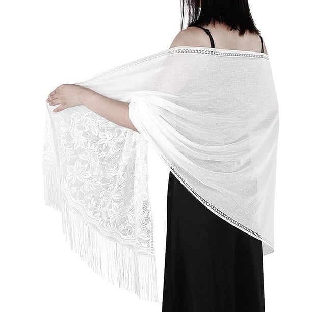 Floral Lace Scarf for Women - Lightweight Shawl Wrap with Fringe for Evening Dresses and Weddings