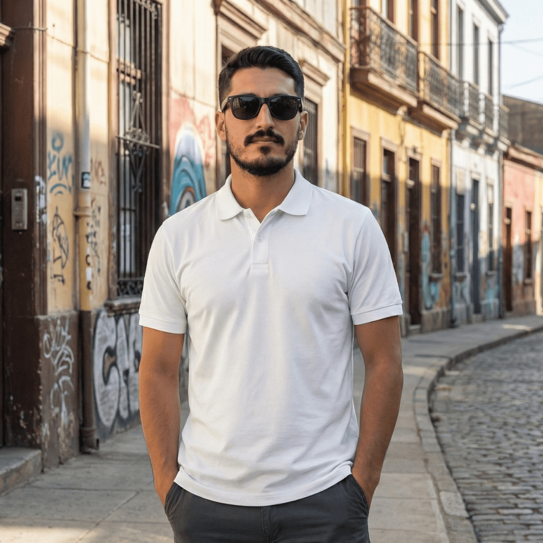 T-world - Polera Piqué Hombre Premium Dry Fresh Manga Corta 60/40 Blanco