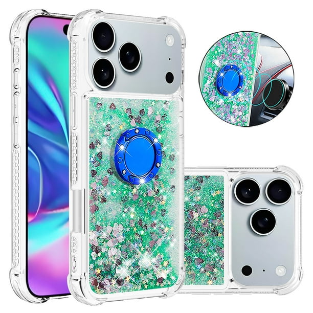 FOXDOCK Funda Glitter Líquida para iPhone 17 Pro con Anillo Brillante, TPU Antichoques y Esquinas Reforzadas, Soporte