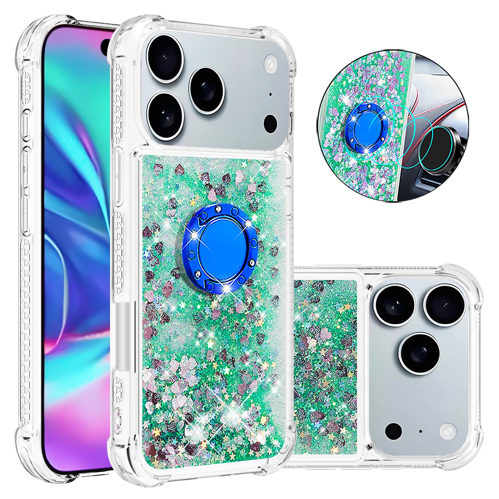Foxdock Funda Glitter Líquida Para Iphone 17 Pro Con Anillo Brillante, Tpu Antichoques Y Esquinas Reforzadas, Soporte