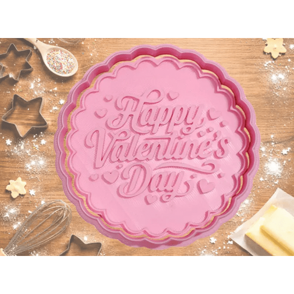 Cortador de galletas Happy Valentines Day Redondo