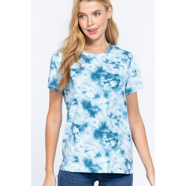 Saronite Top de Jersey de Algodón de Manga Corta con Estampado Tie-dye, Azul Agua (para Mujer)