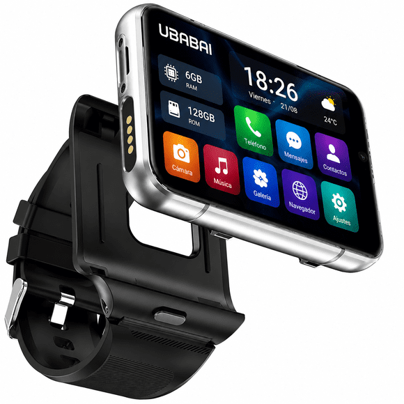 UBABAI Smartwatch Android 11 4G con Sim Nano Pantalla Táctil de 2.88" Reloj Inteligente con Llamadas Cámara Dual WiFi Bluetooth y 6GB Ram 128 GB Rom