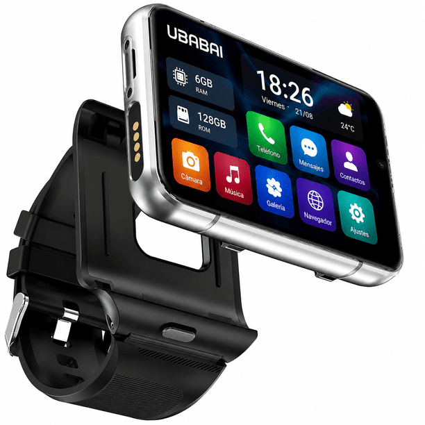 UBABAI Smartwatch Android 11 4G con Sim Nano Pantalla Táctil de 2.88" Reloj Inteligente con Llamadas Cámara Dual WiFi Bluetooth y 6GB Ram 128 GB Rom