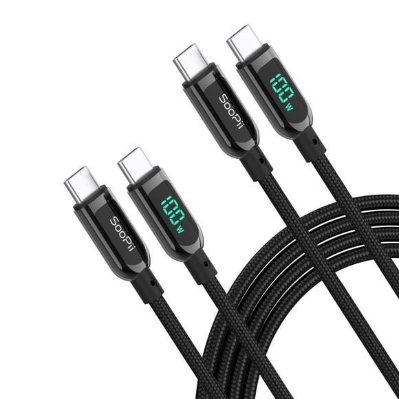Cable USB-C SOOPII 100W 122 cm Pack de 2 con Pantalla LED