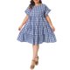thumbnail image 2 of Vestidos de Gingham de Talla Grande para Mujeres de Agnes Orinda, Cuadros de los Años 50, Cuello Redondo, Manga con Volantes, Vestido Babydoll de Verano Casual Midi con Bolsillo 4X Azul Real, 2 of 6