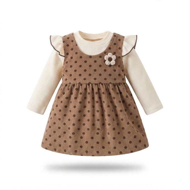 Vestido Manga Larga De Cotele Con Estampado Para Niñas Primavera Verano