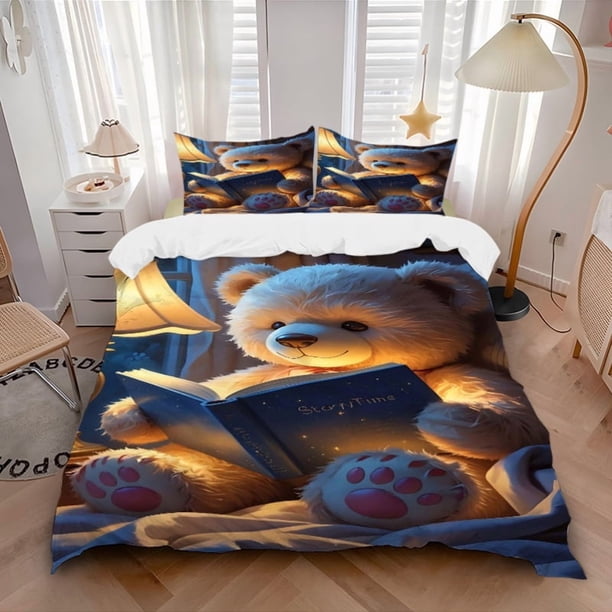 Anime Teddy Bear Bed Set - Comes with a Quilt Cover And Two Pillow Covers (Core Not Included) - Ideal for Decorating Bedrooms And Guest Rooms Great As a Holiday