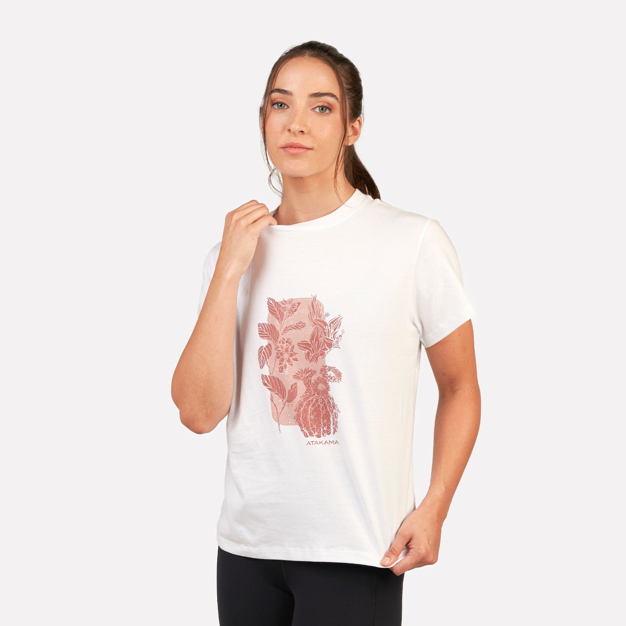 Polera Manga Corta Mujer Flora Blanca Atakama Outdoor