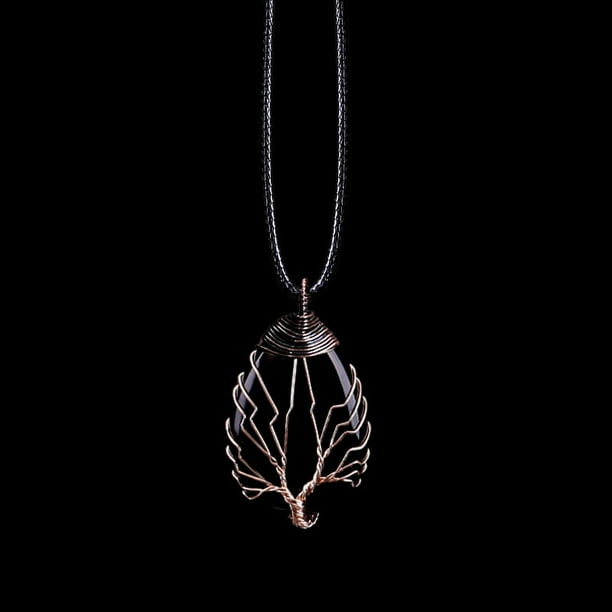 Healing Stones Tree of Life Necklace with Tiger Eye and Amethyst Crystals - Chakra Jewelry for Men and Women - Copper Wire Wrap Gemstone Pendant