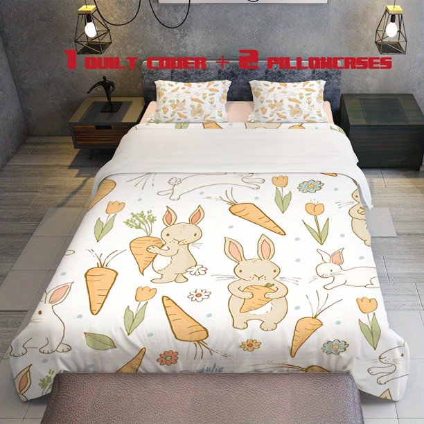 3pcs Cartoon Rabbit Themed Bedding Set Duvet Cover and Pillowcases