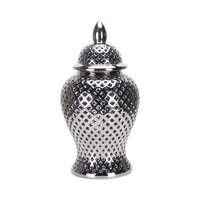 Magideal - Jarrón De Cerámica Decorativo Para Jengibre, Florero, Tarro De Almacenamiento De Escritorio, Artesanía Tallada Enrejado, Tarro Hueco Para , Sala Plata