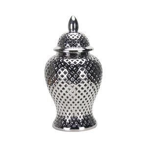 Magideal - Jarrón De Cerámica Decorativo Para Jengibre, Florero, Tarro De Almacenamiento De Escritorio, Artesanía Tallada Enrejado, Tarro Hueco Para , Sala Plata