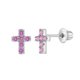 thumbnail image 1 of Aros de cruz de plata 925 certificada con circones rosados para bebes y niñas, 1 of 3