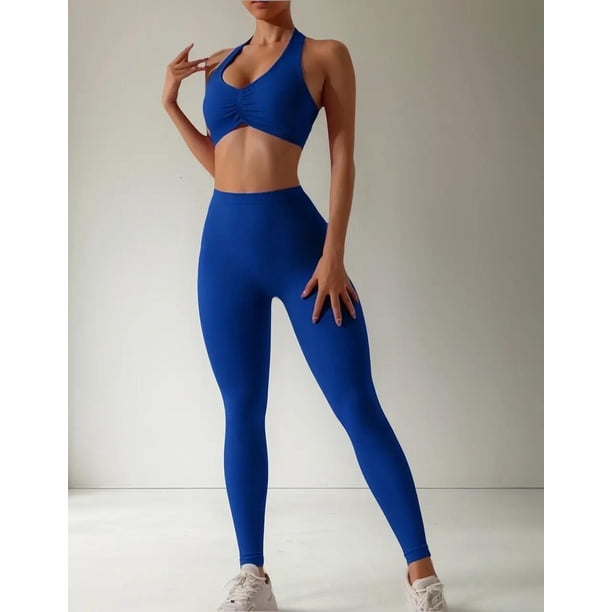 Conjunto Deportivo Mujer Gym Top Leggins Levanta Gluteo azul S-M