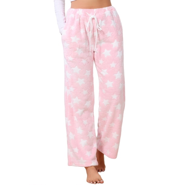 INSPIRE CHIC Pantalones de pijama peludos para mujer, pantalones de salón de felpa suave con patrón de estrellas y cintura elástica, XX-Large Rosa