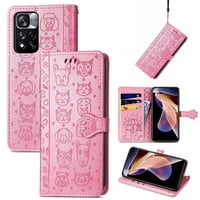 Funda Cartera Foxdock Para Xiaomi Redmi Note 11 Pro , Flip Pu Con Relieve De Gatos Y Perros, Tarjetero Y Soporte