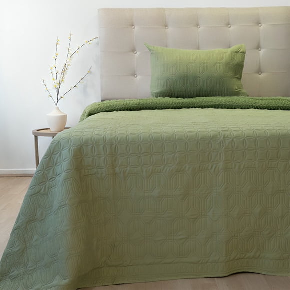 Quilt Hotpress Viena Con Sherpa 1.5 Plazas / Verde Oliva – Doral