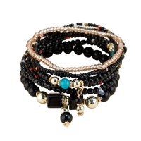 Ioensy - Pulsera De Cuentas Apilables, Regalo De Joyería De Moda Multicolor, Multicapa, Negro Bohemio