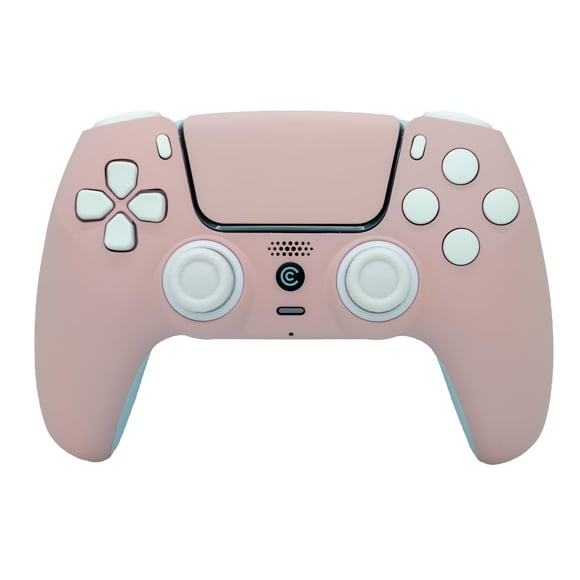 Controlador inalámbrico Custom Controllerzz para PS5 en rosa bebé y blanco