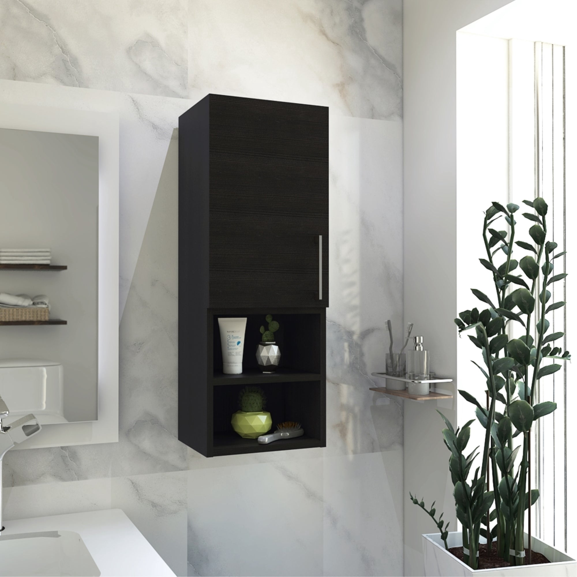 Tuhome - Mueble Auxiliar Baño Muro Barcelona 1 Puerta Wengue
