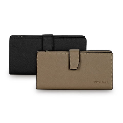 Carven Paris - Pack 2 Billeteras De Mujer Vesta Negro Y Taupe