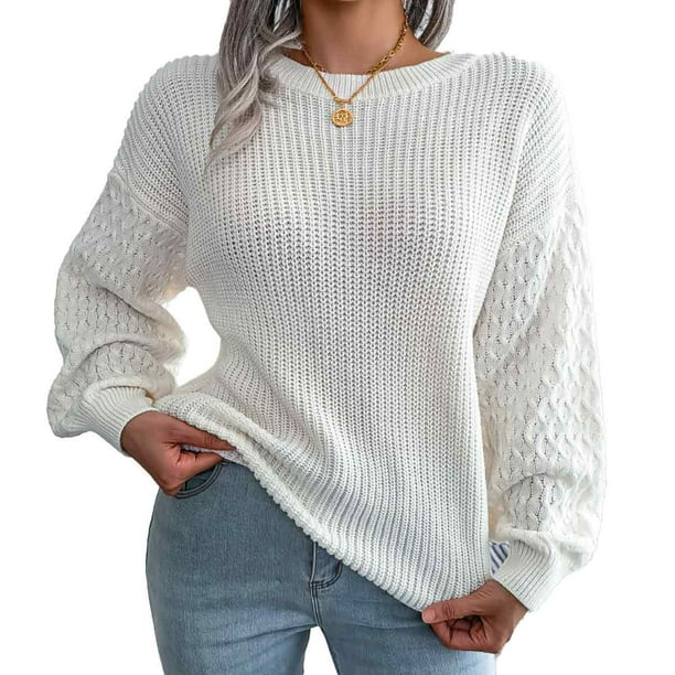 Suéter de punto con hombros descubiertos, manga larga, colorido e informal para mujer, con cuello redondo, regalo