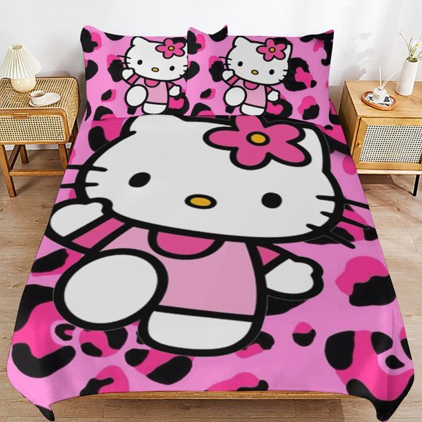 KuromiHello Kitty Duvet Cover Set 3 Piece Bedding Set Double Sided Printing Decorative Comforter Cover Set