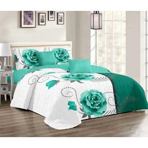 Casadeliacl - Cubrecama Quilt Delgado2 Plaza Diseño Modernos Tf Turquesa / Flor