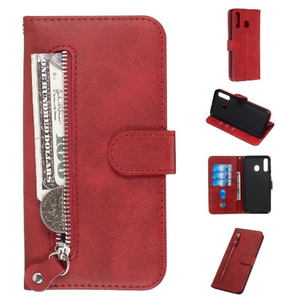 Funda con Cremallera para Samsung Galaxy A20/A30, Carcasa Cartera de Cuero PU con Soporte y Tarjetero