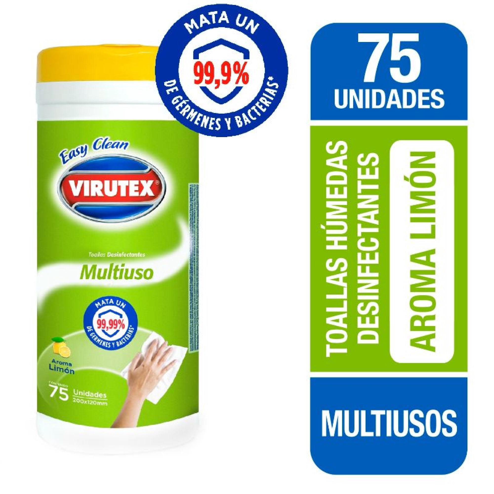 Toallitas Desinfectantes Multiuso Limón Bolsa Resellable 75 Un Virutex