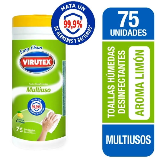 Toallitas Desinfectantes Multiuso Limón Bolsa Resellable 75 Un Virutex