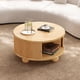 thumbnail image 3 of Round Fluted Coffee Table with Storage, Pine Solid Wood, Sliding Door, Natural, 31.8", 3 of 3