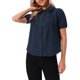thumbnail image 1 of INSPIRE CHIC Blusa de Manga Corta de Algodón para Mujer con Cuello Peter Pan y Panel de Crochet con Botones M Azul Oscuro, 1 of 6