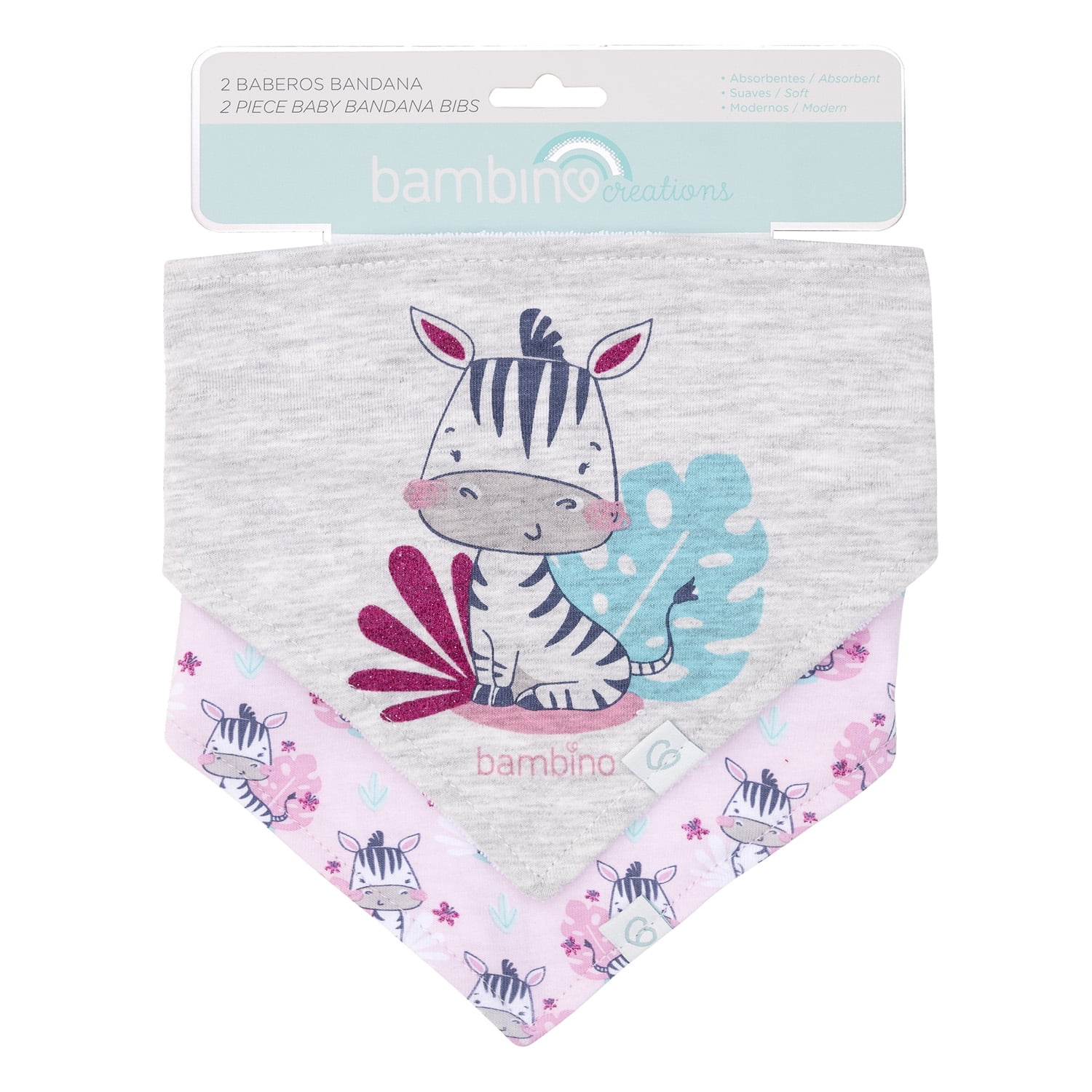 Bambino - Set 2 Babero Bandana Rosado Cebra Niña
