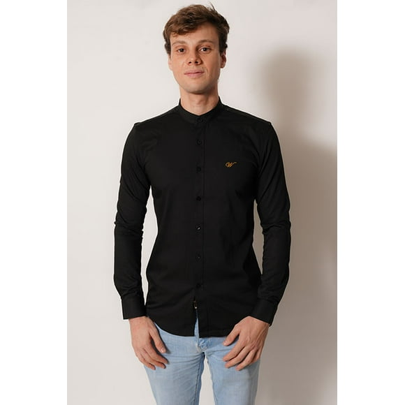 Camisa cuello mao negro manga larga fit White Clothing