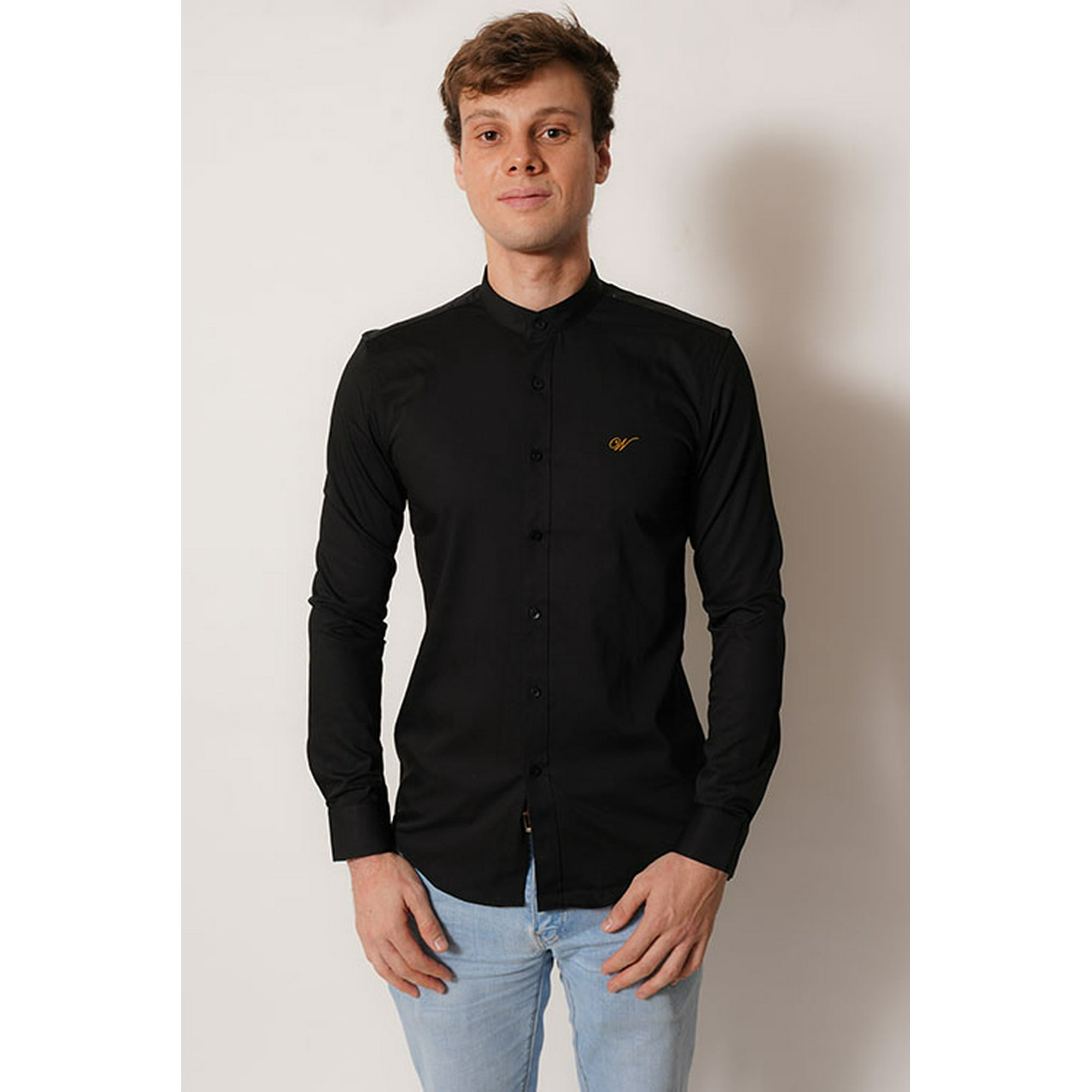 Camisa Cuello Mao Negro Manga Larga Fit White Clothing