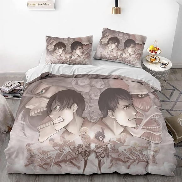 Invad-e on Tit-an Ere-n Le-i Anime -Soft 3D P-rint-d Duvet- Cover Bedd-ing Set with Comfort-er Cover