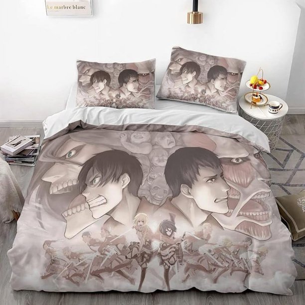 Invad-e on Tit-an Ere-n Le-i Anime -Soft 3D P-rint-d Duvet- Cover Bedd-ing Set with Comfort-er Cover