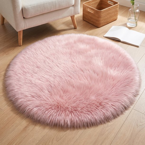 REGALWOVEN Alfombra Cuadrada Suave y Peluda, Alfombras de Dormitorio Ultra Esponjosas, Alfombra Peluda Antideslizante para Tocador, Guardería, Habitación Rosa Oscuro 20" x 20"