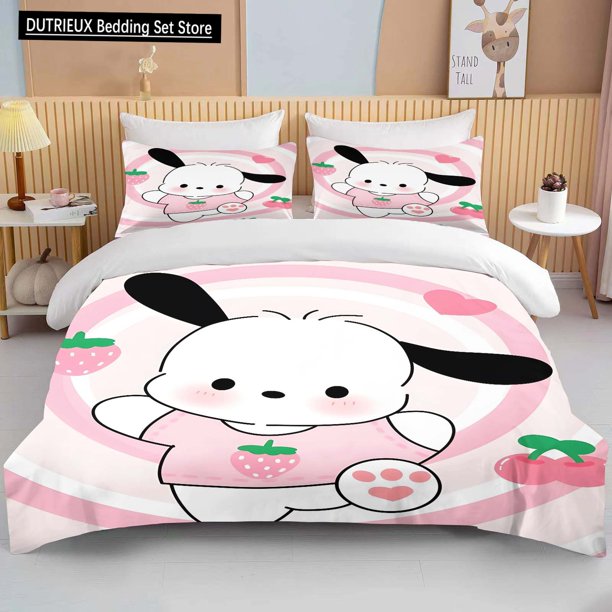 v819 Bed Sheets Kawaii Pochacco Printed Bedding Set Cartoon Anime Duvet Cover Comforter Pillowcase Boys Girls Children Adults King Gift 3-Piece Bedding Set (1 Duvet Cover + 2 Pillow Shams) Bed Sheets