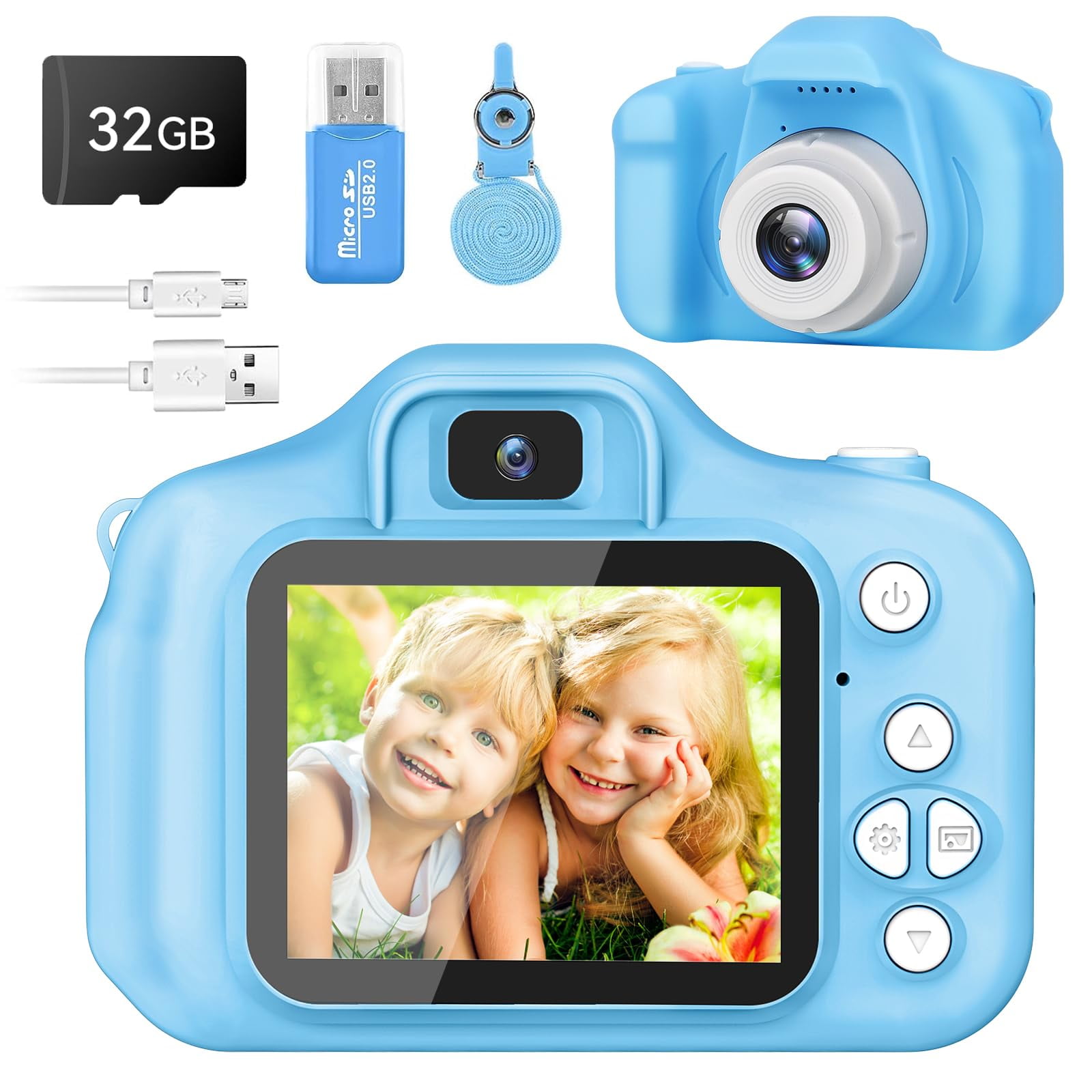 Cámara Digital Gposy Para Niños, 48,0 Mp, 1080p Hd, Con Tarjeta Sd De 32 Gb, Azul