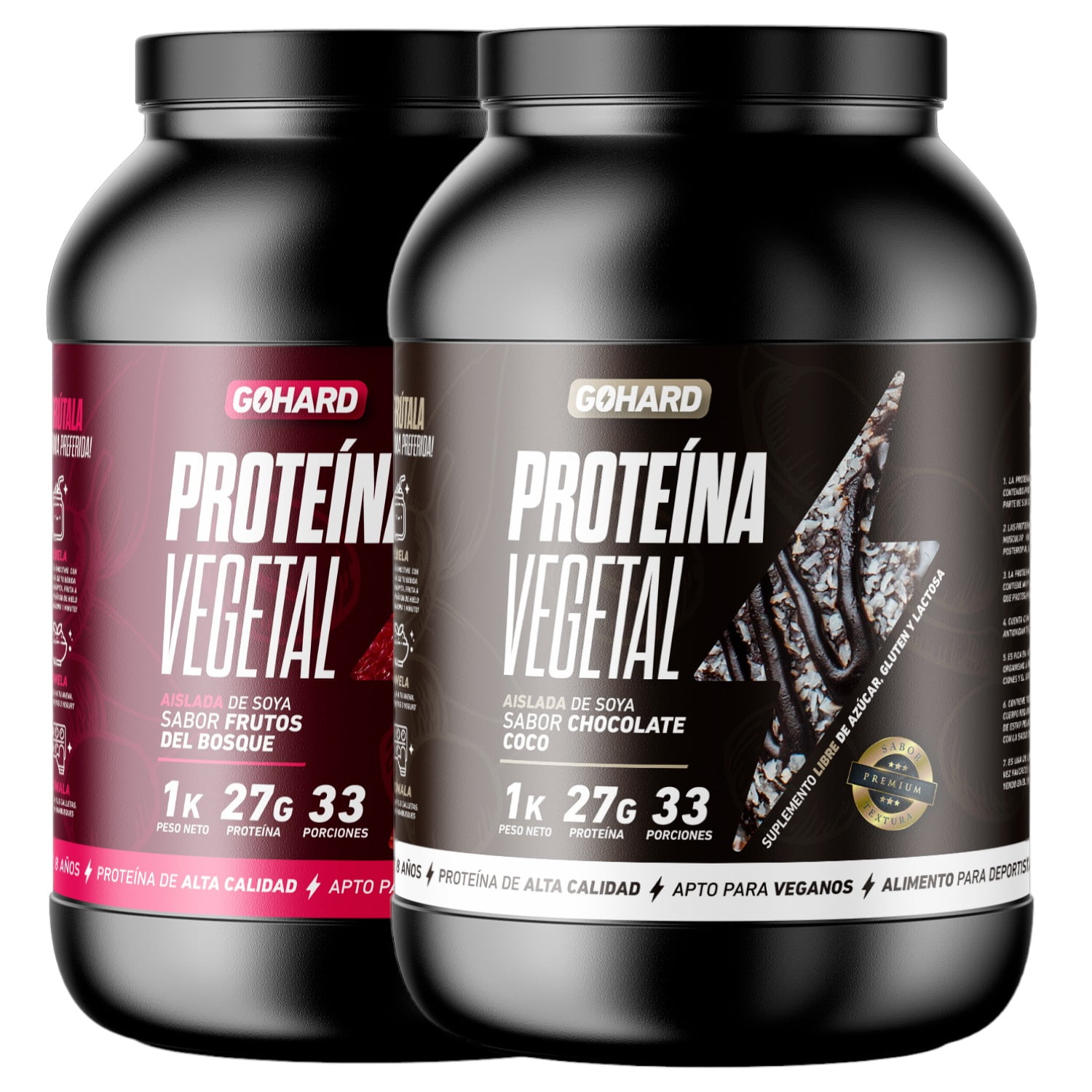 Gohard - Pack Proteinas Vegetales 2kg Total 66sv Chocolate Coco-frutos Del Bosque