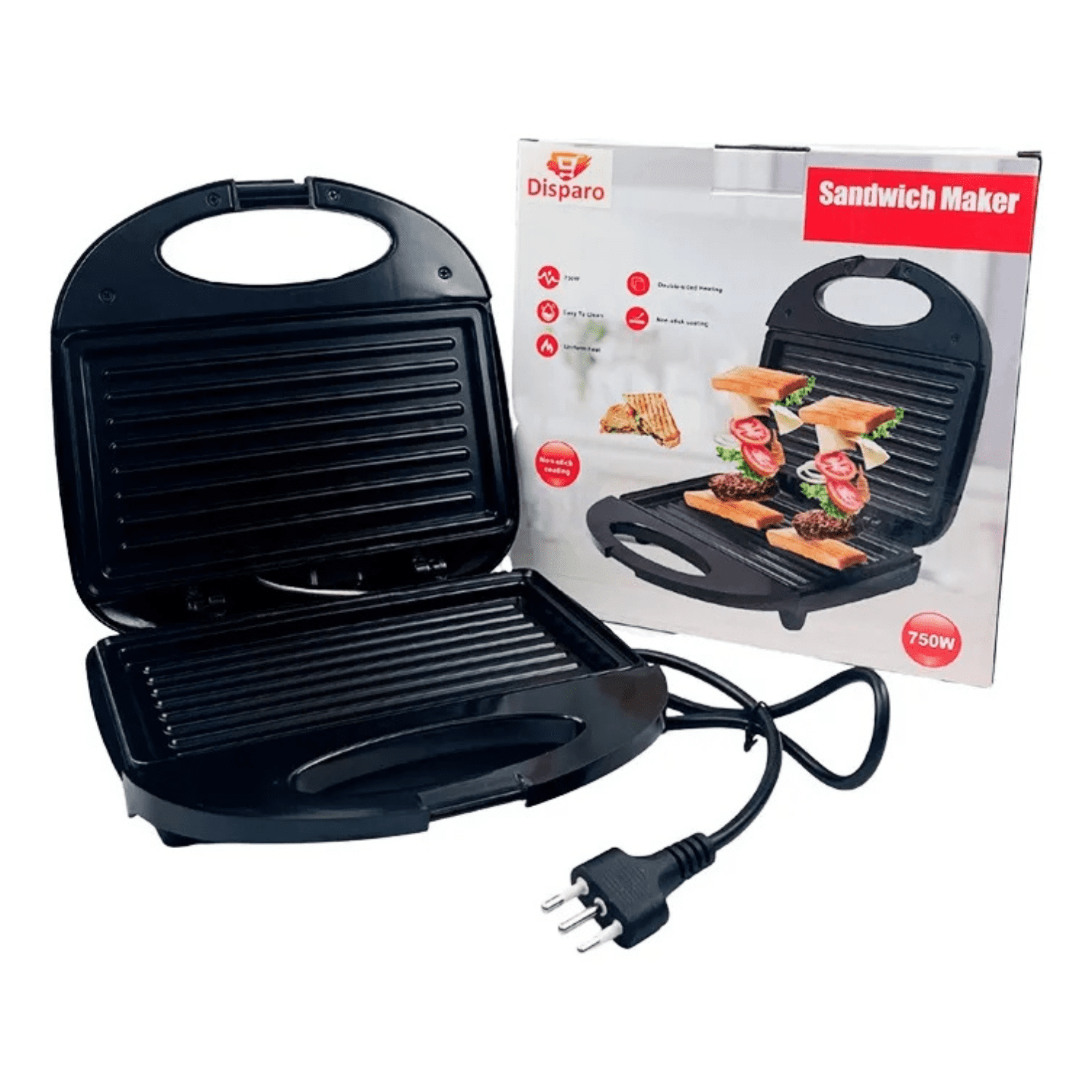 Genérico - Sandwichera Multiuso Tostadora Sanduchera 750w Negro