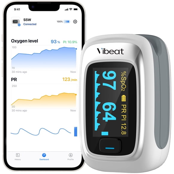 Oxímetro de pulso Vibeat Bluetooth Fingertip con frecuencia de pulso