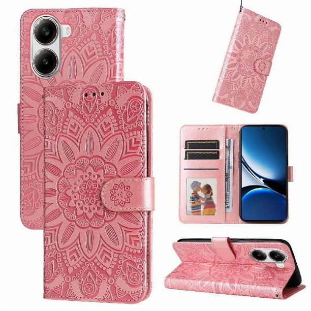Funda tipo cartera FOXDOCK para Xiaomi Poco X7 Pro , diseño girasol en relieve, cuero PU, cierre magnético, soporte y tarjetero