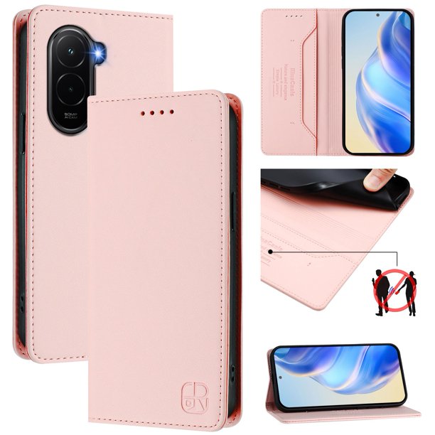 Funda Billetera con Soporte para Xiaomi Poco M7 4G Bloqueo RFID Plegable Rosa